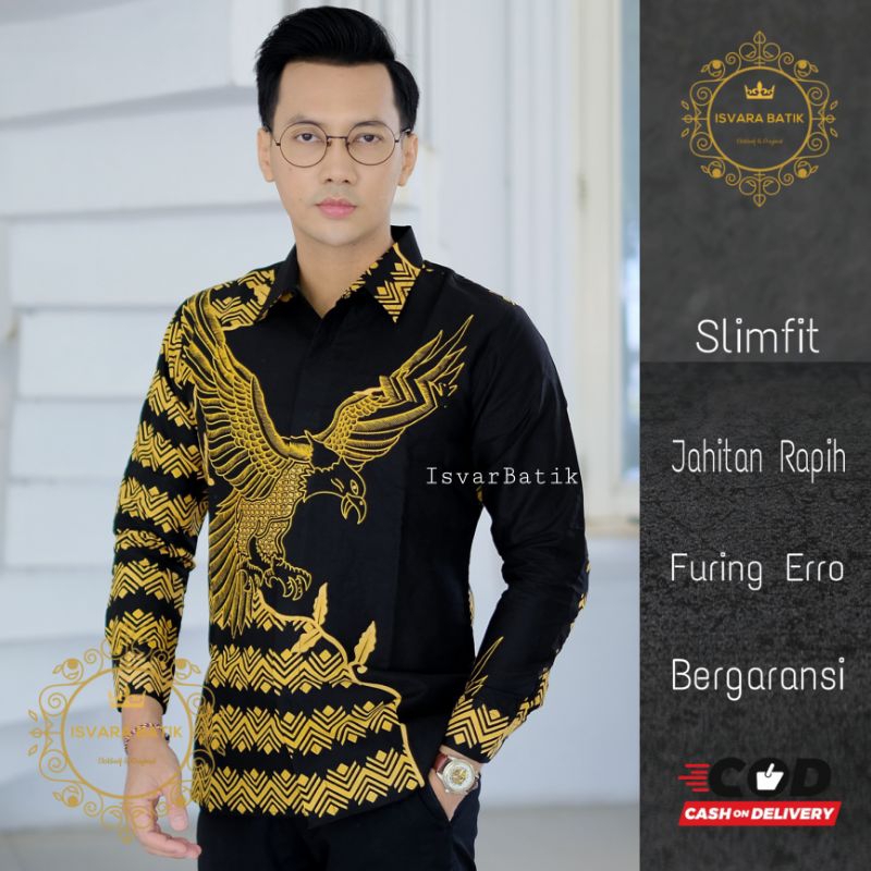 Kemeja batik ELANG EMAS batik pria lengan panjang pendek terbaru atasan batik pria motif elang kemej