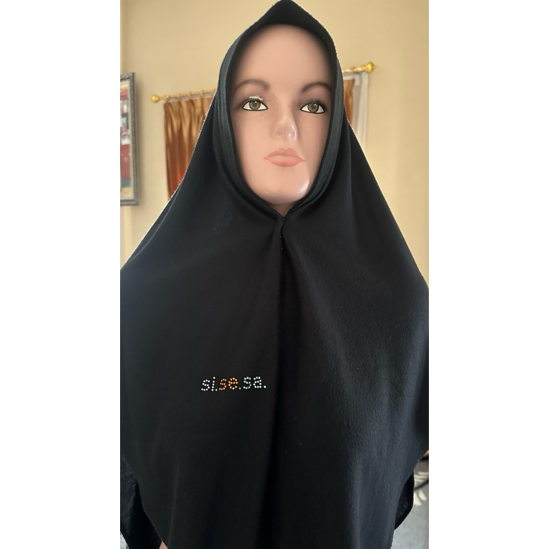 khimar sisesa bahan kaos black