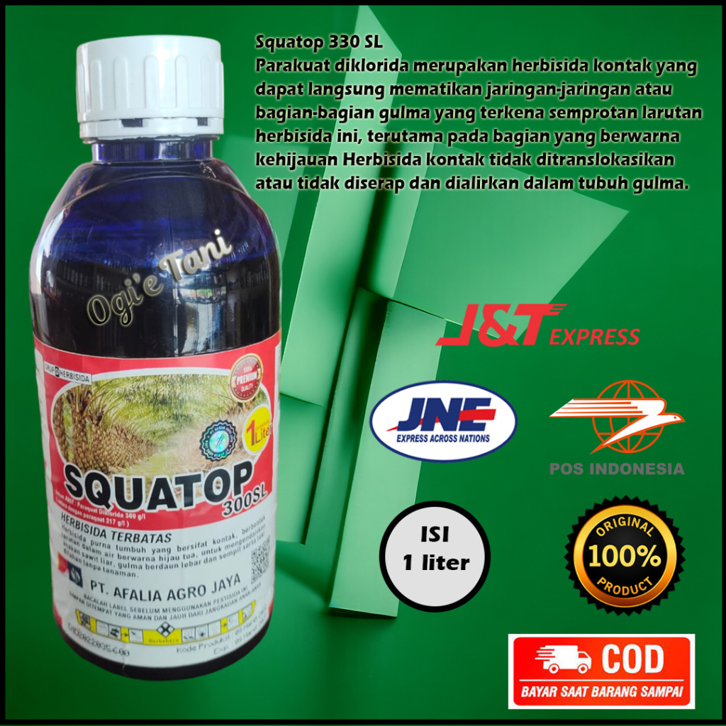 Herbisida  Squatop 330 SL, Parakuat diklorida merupakan herbisida kontak, Isi 1 liter