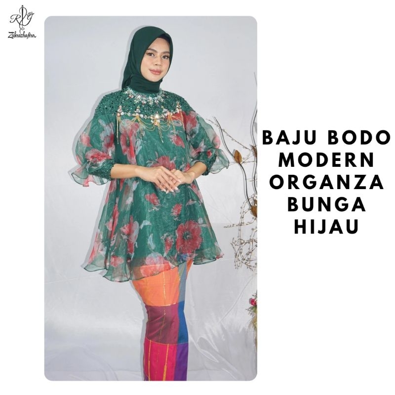 Jual Baju Bodo Bugis Modern Organza Bunga Hijau