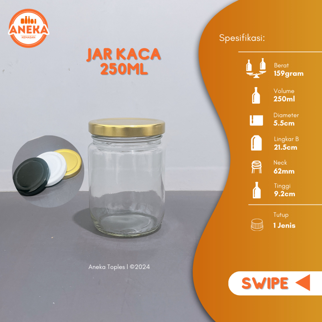(Paket isi 12pcs) JAR KACA 250ML/TOPLES KACA 250ML/TOPLES SELAI 250ML