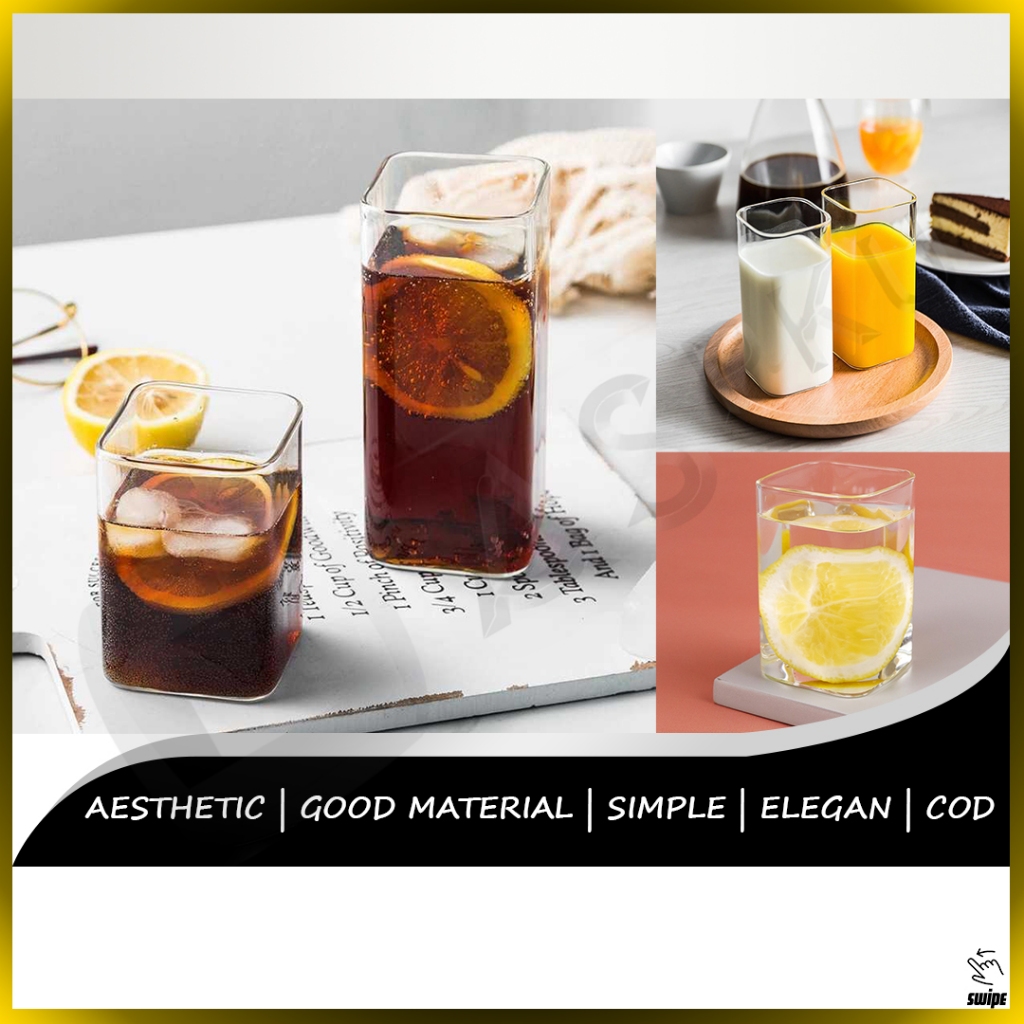 Gelas Kaca Kotak Cocktail Persegi 250ml 370ml Persegi Tinggi Panjang Cafe Coffee Shop Restoran