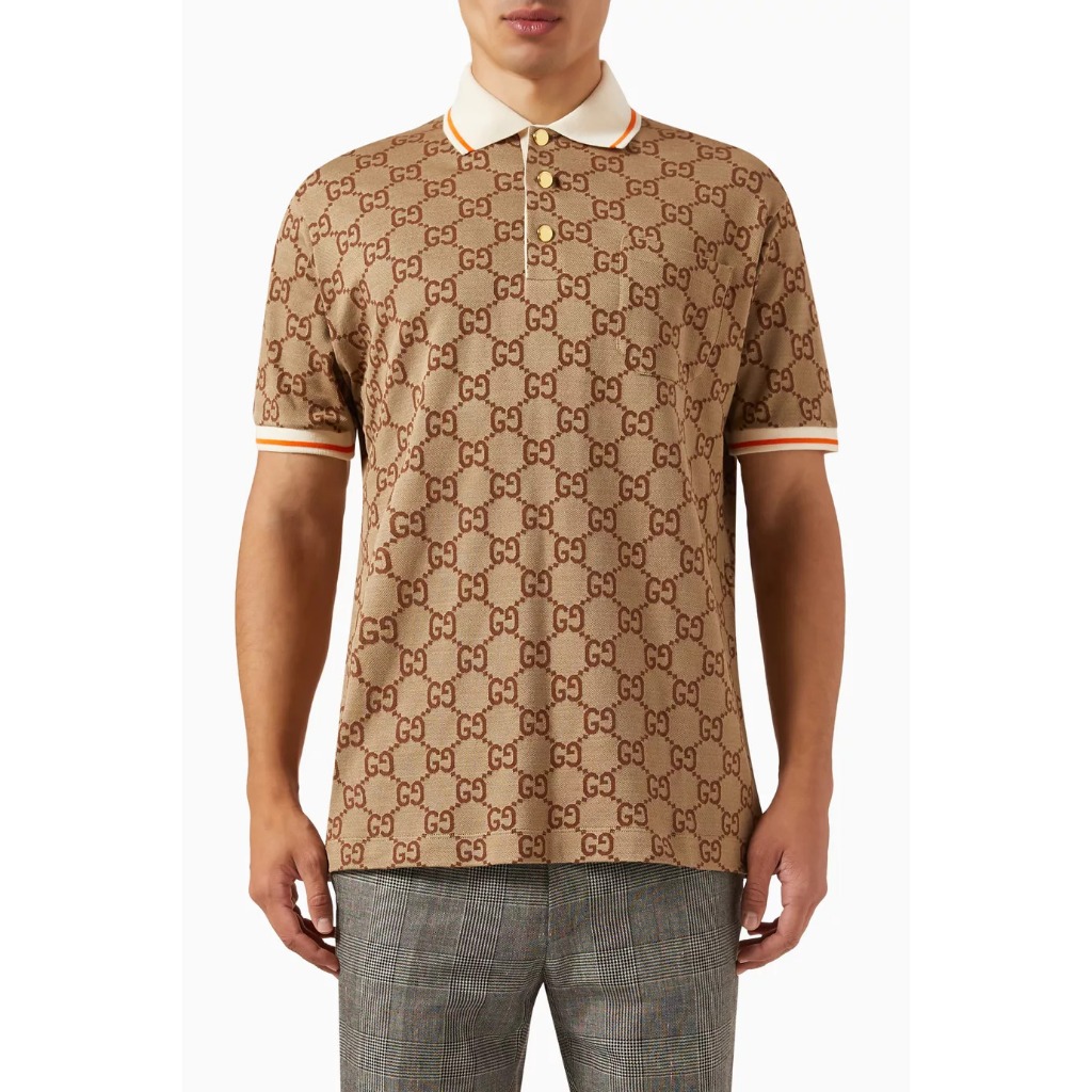 GUCCI GG Cotton Silk 100% Original Baju Kaos Polo Coklat