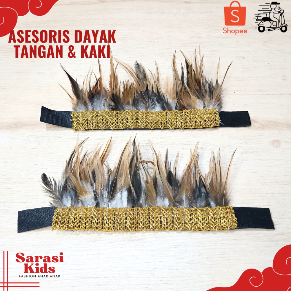KODE J93T Aksesoris bulu dayak gelang bulu dayak tangan dan kaki bulu adat dayak bulu ayam tangan da