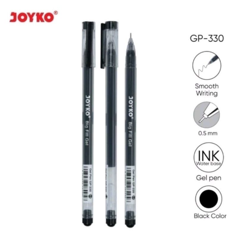 

PULPEN/ PENA GEL JOYKO GP-330 HITAM 0.5mm NEEDLE TIP/ JOYKO
