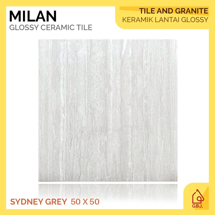 KERAMIK MILAN 50 X 50 SYDNEY GREY GLOSSY CUTTING / KERAMIK LANTAI MOTIF MARMER GLOSSY