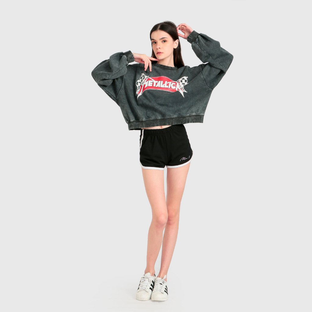 MFS CROP SWEATER / METALLICA / FLAG / ACID WASH