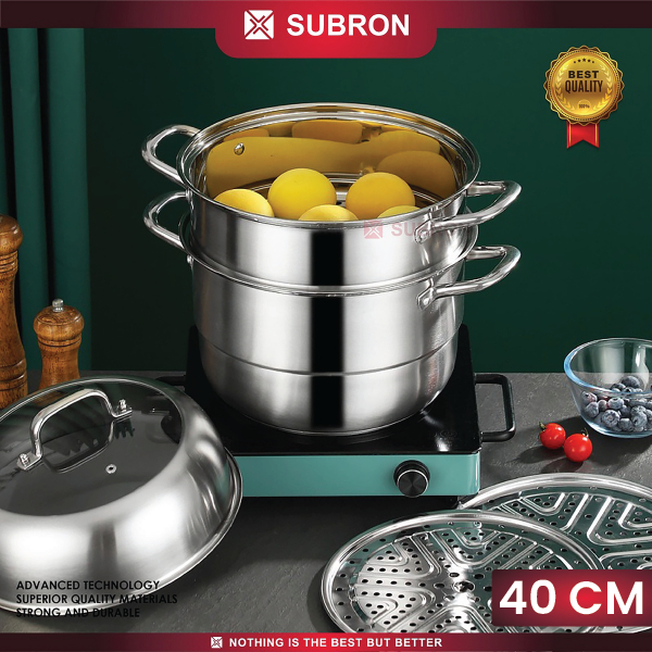 SUBRON Panci Kukus 3 Susun 40cm Besar Multifungsi Stainless Tebal