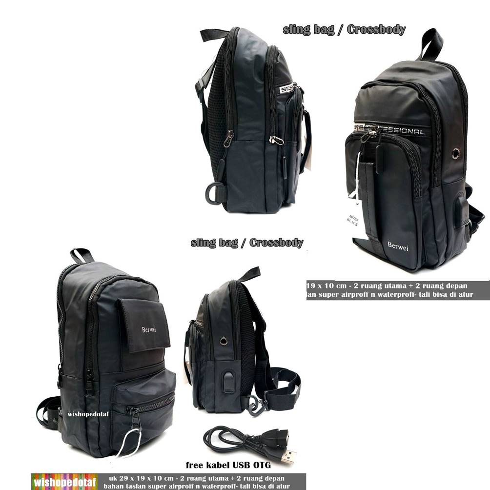 Tas Sport Cross Body  Profesional Original 2IN1 Fungsi Taslan Waterproff Black Doff