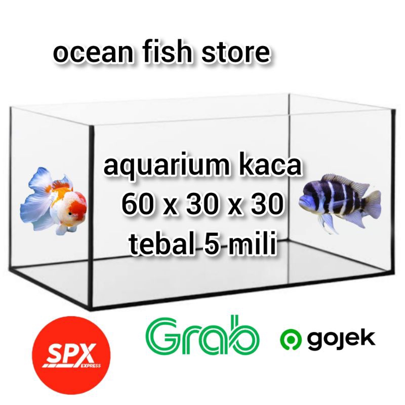 Ay00 aquarium ukuran 60X30X30 cm polos & background gambar