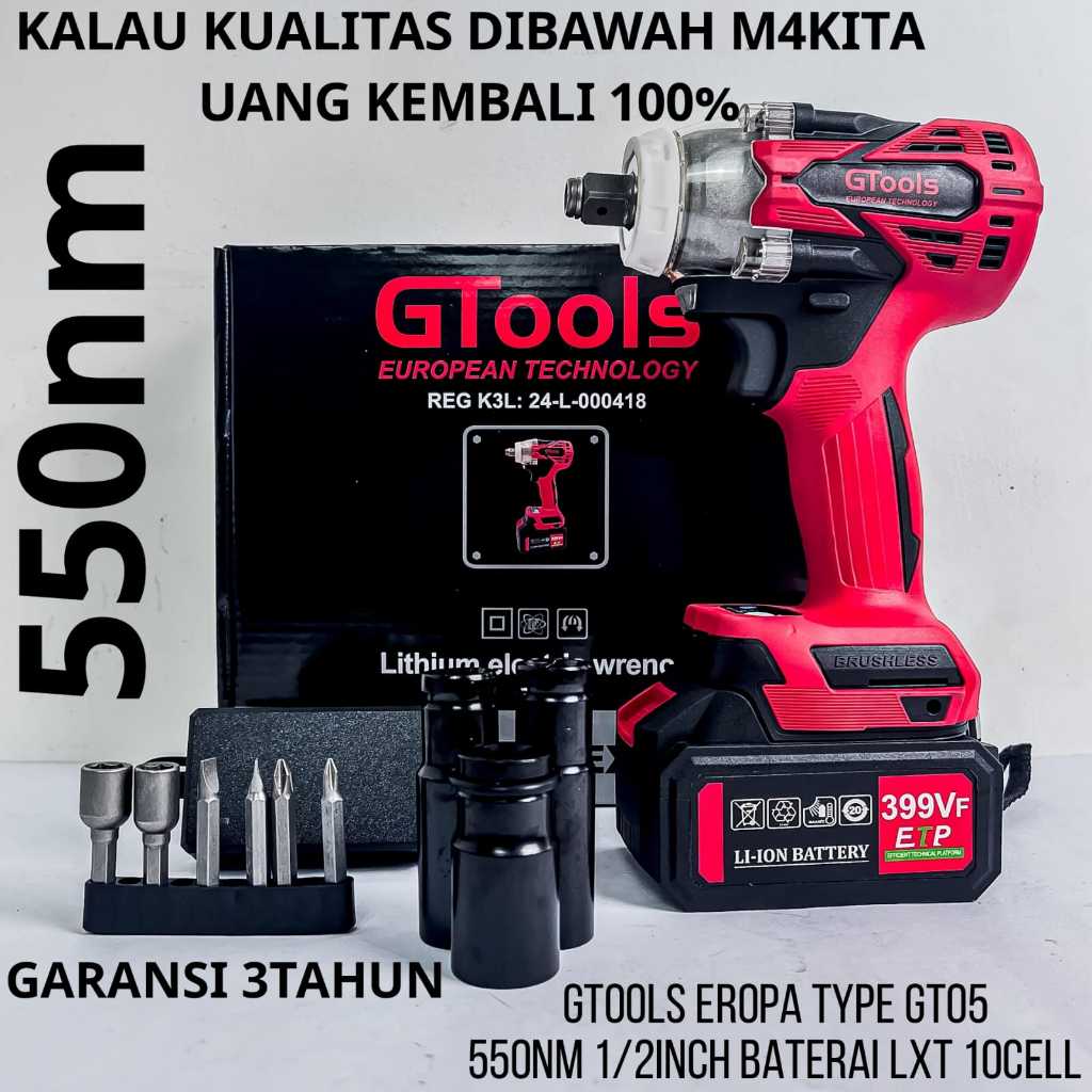 GTOOLS Impact Wrench 550nm GT05+ Pembuka Baut Roda Motor Mobil CVT GTools Technology