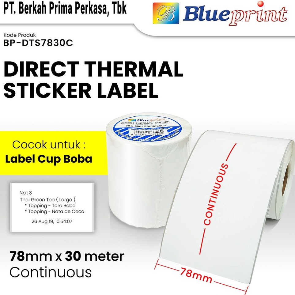 

Direct Thermal Sticker Label Continuous 78 x 3 M BLUEPRINT 78x3 Meter 1 Roll