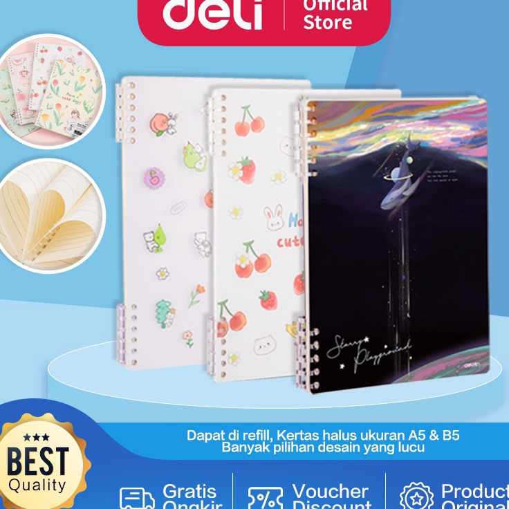 

Deli LooseLeaf Not Binder Buku Catatan Lucu Dapat di Refill Isi 5 Lembar A5 B5 245X