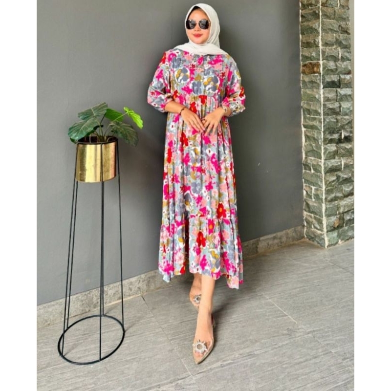 DRESS PELANGI// GAMIS RAYON TERBARU KEKIKINIAN// DASTER VIRAL// MIDI DRESS RAYON MOTIF BUSUI BUMIL