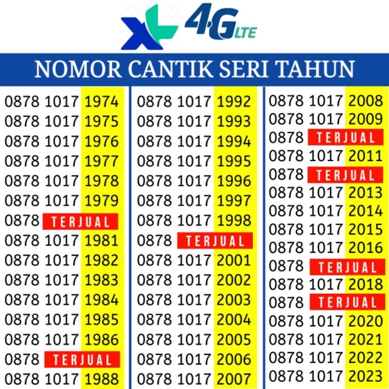 Kartu Perdana Nomor Cantik XL Seri Tahun 1998 1988 2001 2020 1922 1933 1927 1908 1903 1945