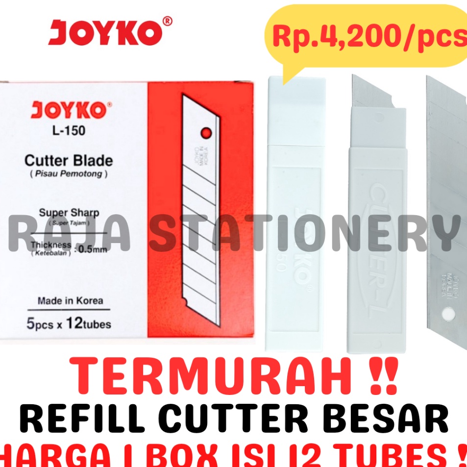 

Gaya JOYKO REFILL CUTTER BLADE ISI ULANG CUTTER ISI KATER JOYKO L5 BESAR PISAU L15 12PCS
