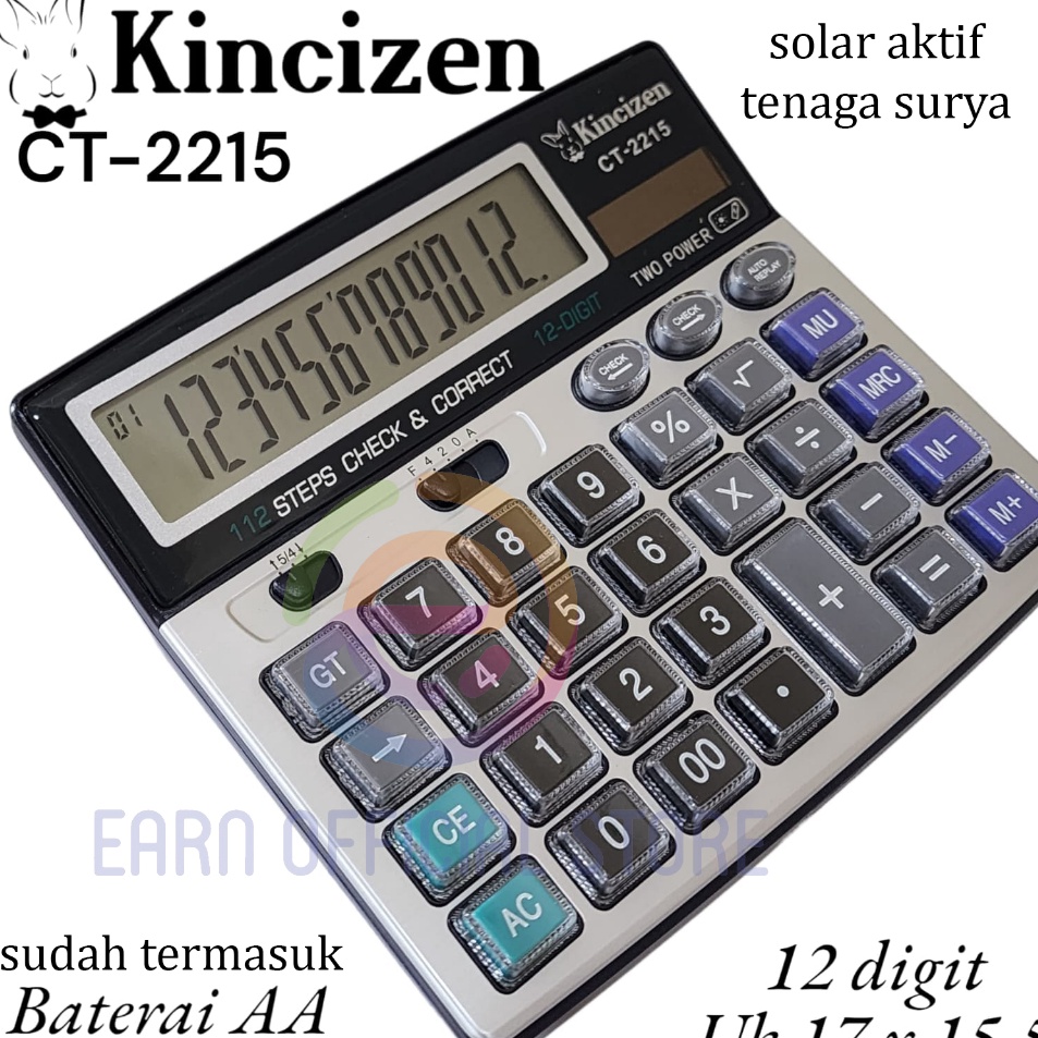 

KINCIZEN Kalkulator CT2215 Calculator 12 digit dual power Kalkulator Citizen CT 2215 SOLAR POWER