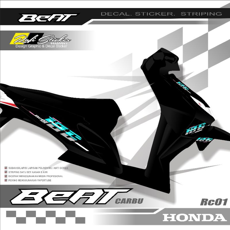 STIKER STRIPING BEAT KARBU VARIASI SIMPLE / STRIPING MOTOR HONDA BEAT THAYLAND VARIASI