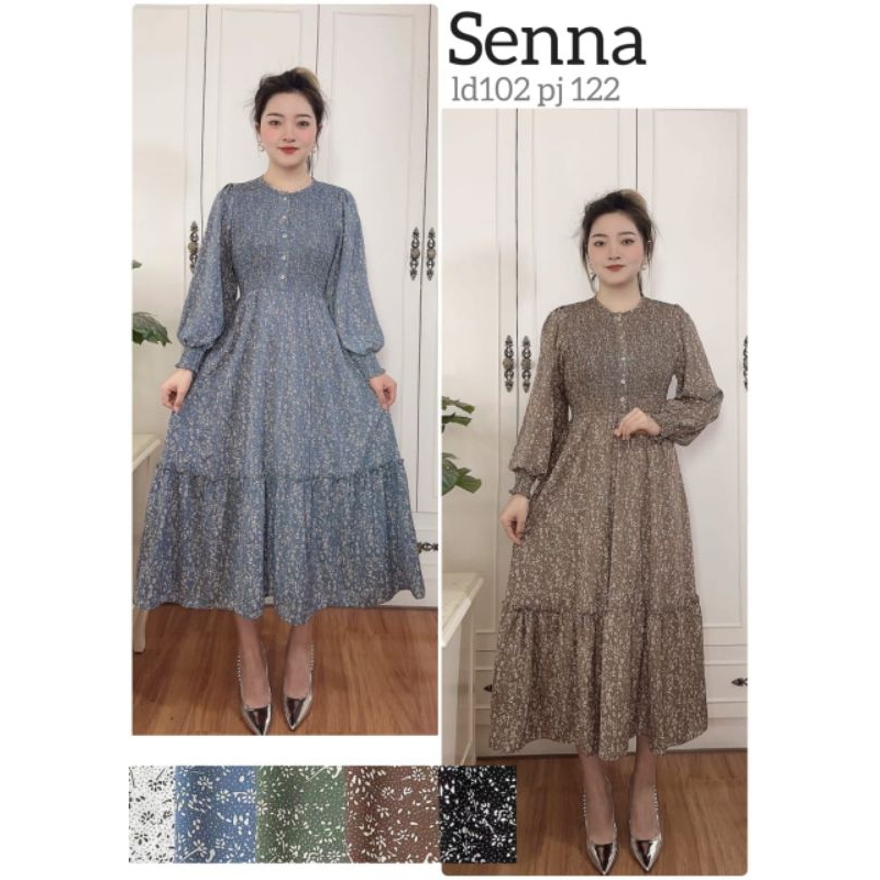 Long Tunik Sally tunik model smock bahan ceruty import rampel bawah