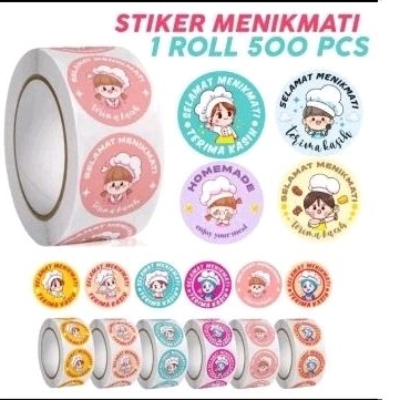 isi 500 pcs stiker roll selamat menikmati thank you home made happy birthday