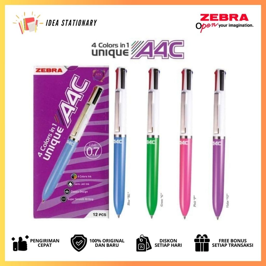 

Ballpen Bulpen Pulpen Pen Bolpoint Zebra Hana A4C A-4C Multifunction 4 Warna / Color - Original