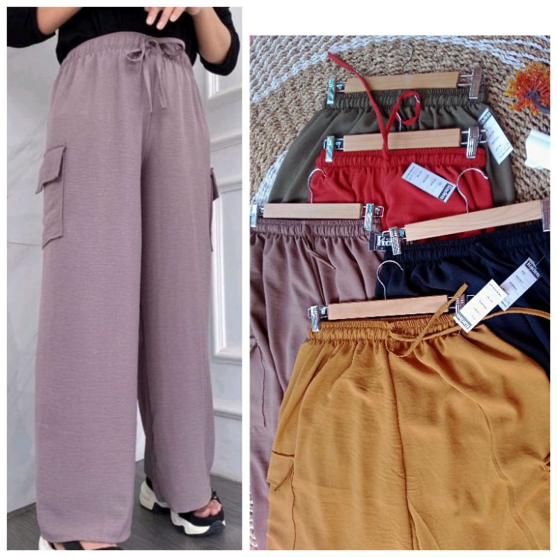 Celana panjang wanita/Celana kulot cargo wanita jumbo/Celana kulot cargo wanita/Celana kulot crinkle