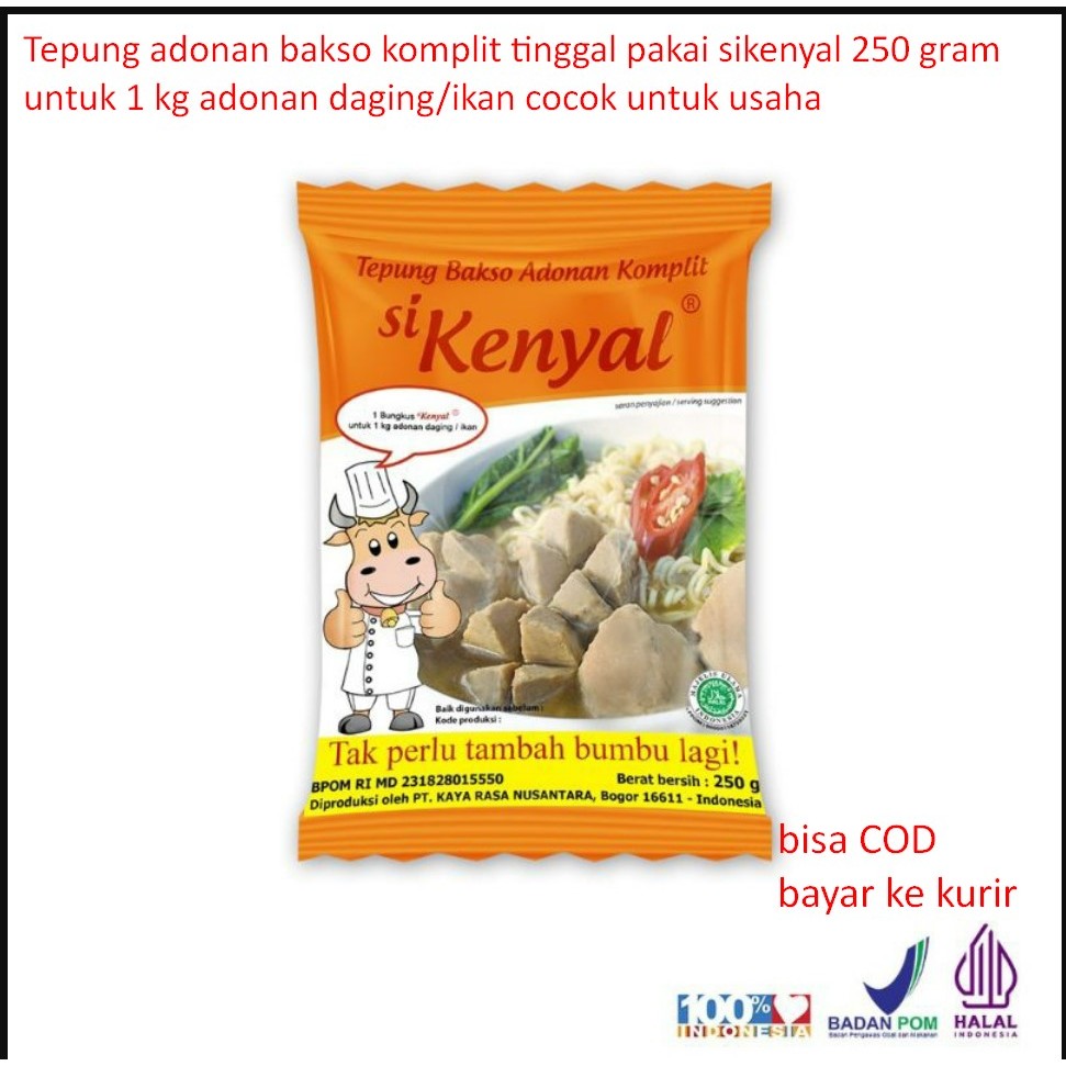 

Tepung adonan bakso komplit tinggal pakai sikenyal 250 gram untuk 1 kg adonan daging/ikan cocok untuk usaha