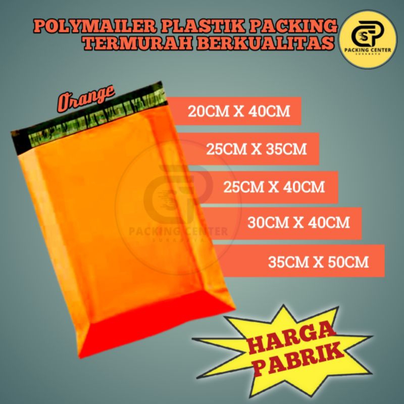 

Plastik Packing / Polymailer Olshop Online Shop PE warna Orange Glossy Isi 100Pcs Lem Perekat Termurah Grosir