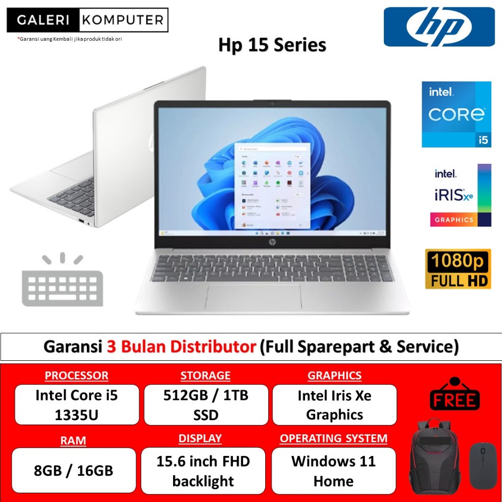 Laptop HP 15 Intel i5 1335U 8GB 512GB FHD Backlight Windows 11 Home