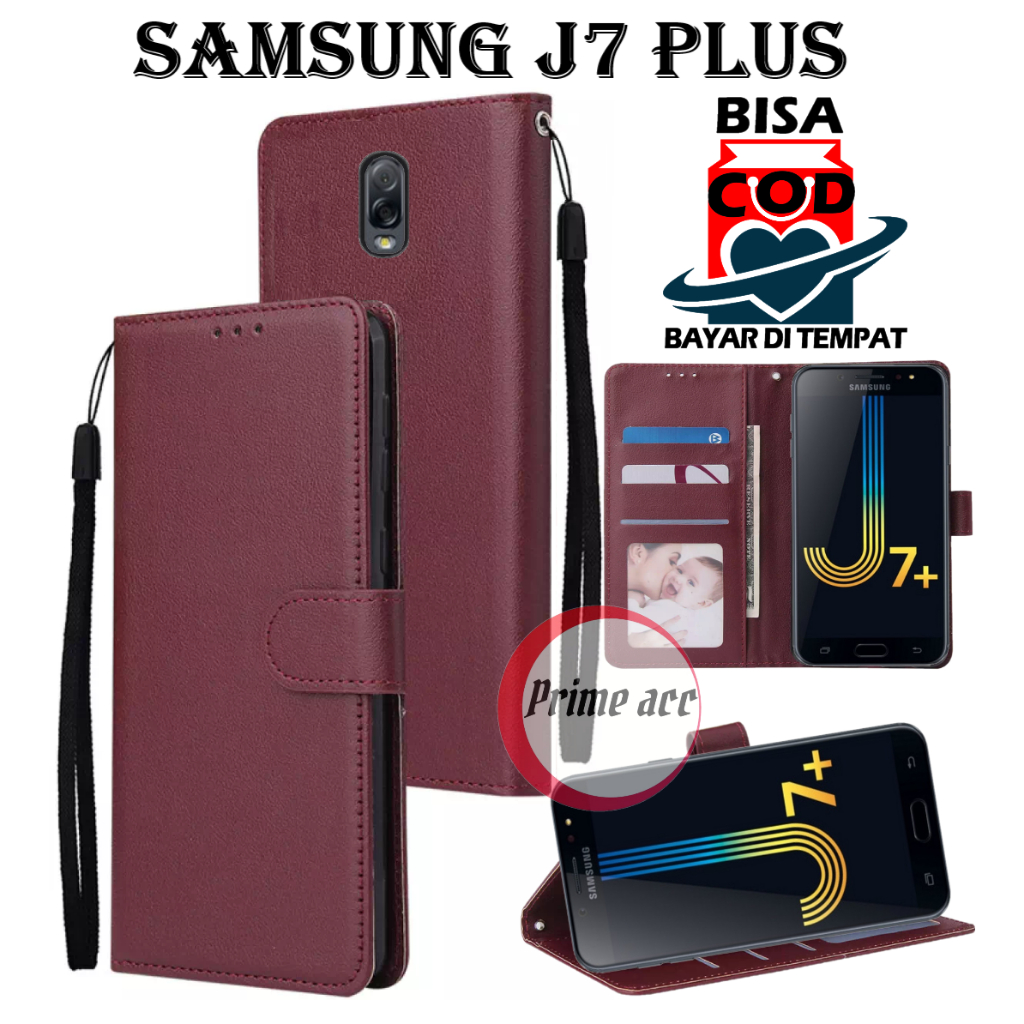 flip case wallet SAMSUNG J7 PLUS cover premium  casing dompet handphone