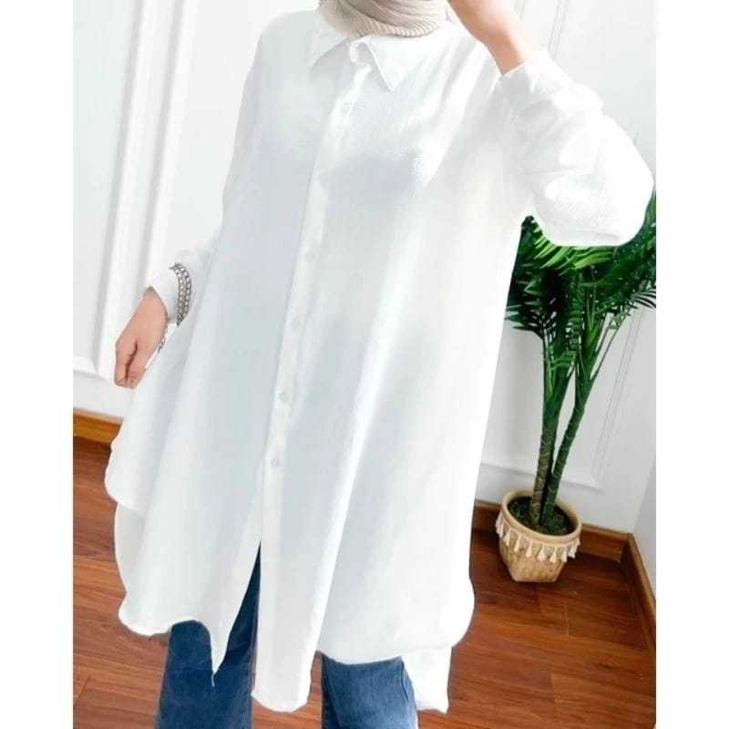 Kemeja Wanita Putih Polos Terbaru Baju Atasan Tunik Wanita Remaja Bahan Cey Crinkle Kekinian