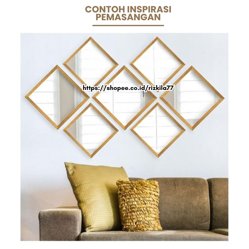 Kaca Cermin Tempel Aesthetic Dinding Kamar Ruang Tamu 15X15 CM Kotak Persegi Minimalis Industrial Be