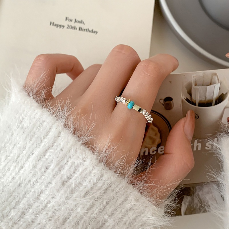Cordelia -Ring Cincin Wanita Silver Adjustable Aesthetic Lucu Manik Permata Biru Fashion Korea[G3-1]