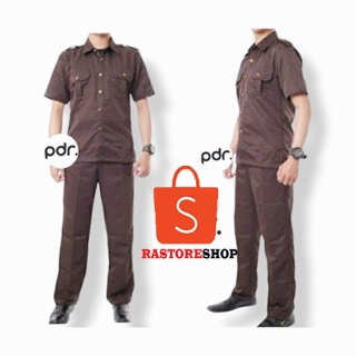 1Stel Seragam safari hitam coklat tua Baju safari Setelan safari security safari satpam Safari Lenga