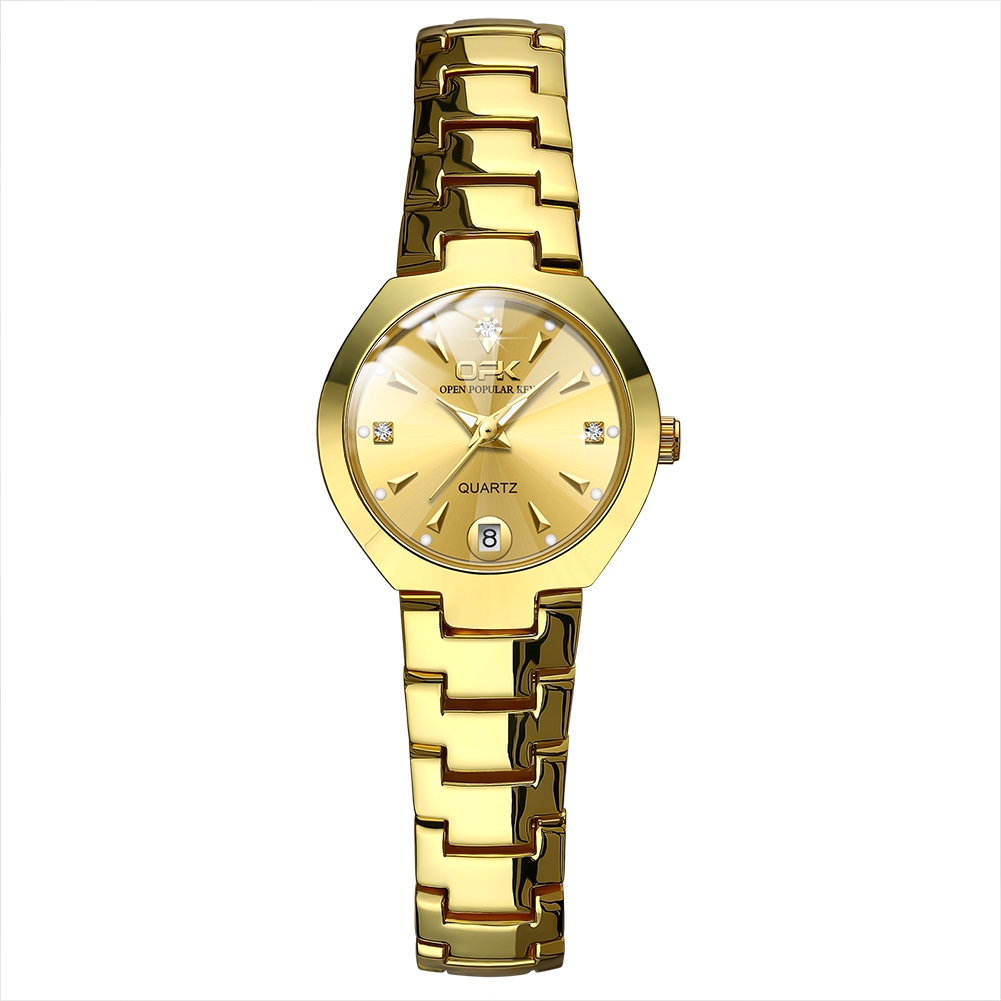 OPK Jam Tangan Wanita Anti Air Original Branded Cewek Anti Air  Kuarsa Stainless Steel Rantai Terbaru 2024 Model 8105-Emas
