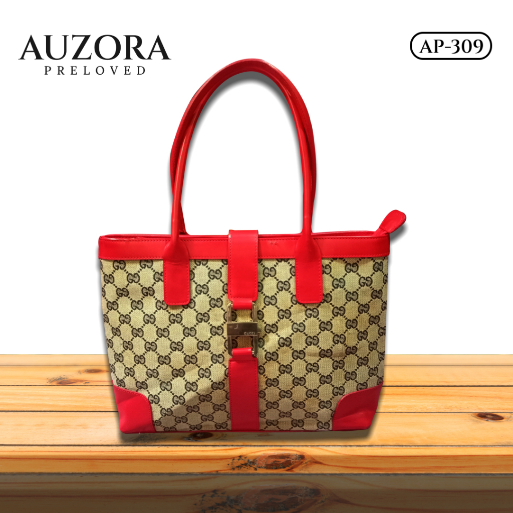 Ala Gucci Hand Bag Wanita Bahan Kulit Mix Canvas Tebal Istimewa