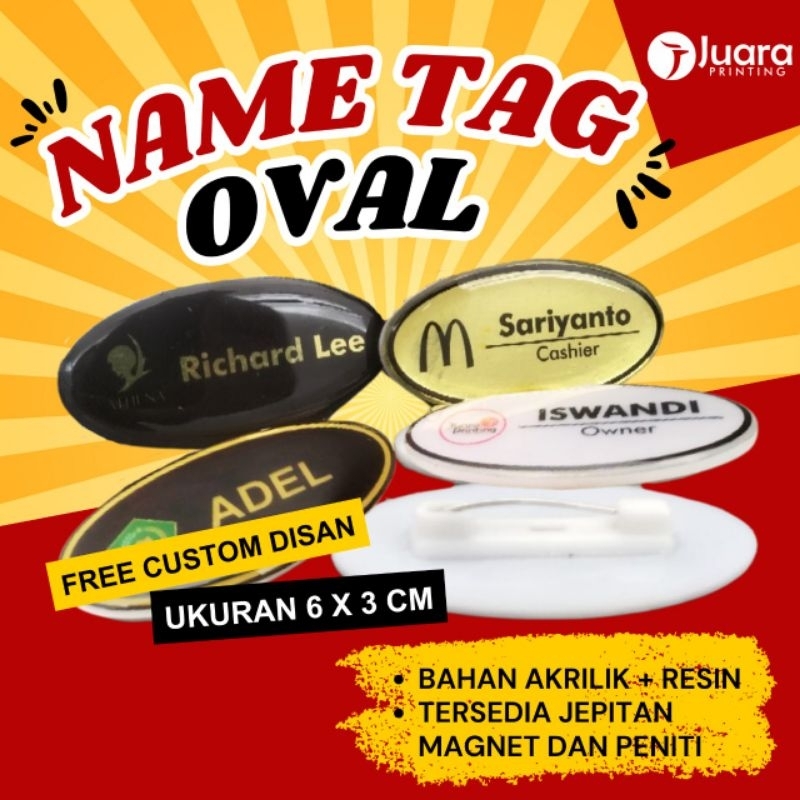 

Papan Nama Dada Oval | Name Tag Oval 6 x 3 cm