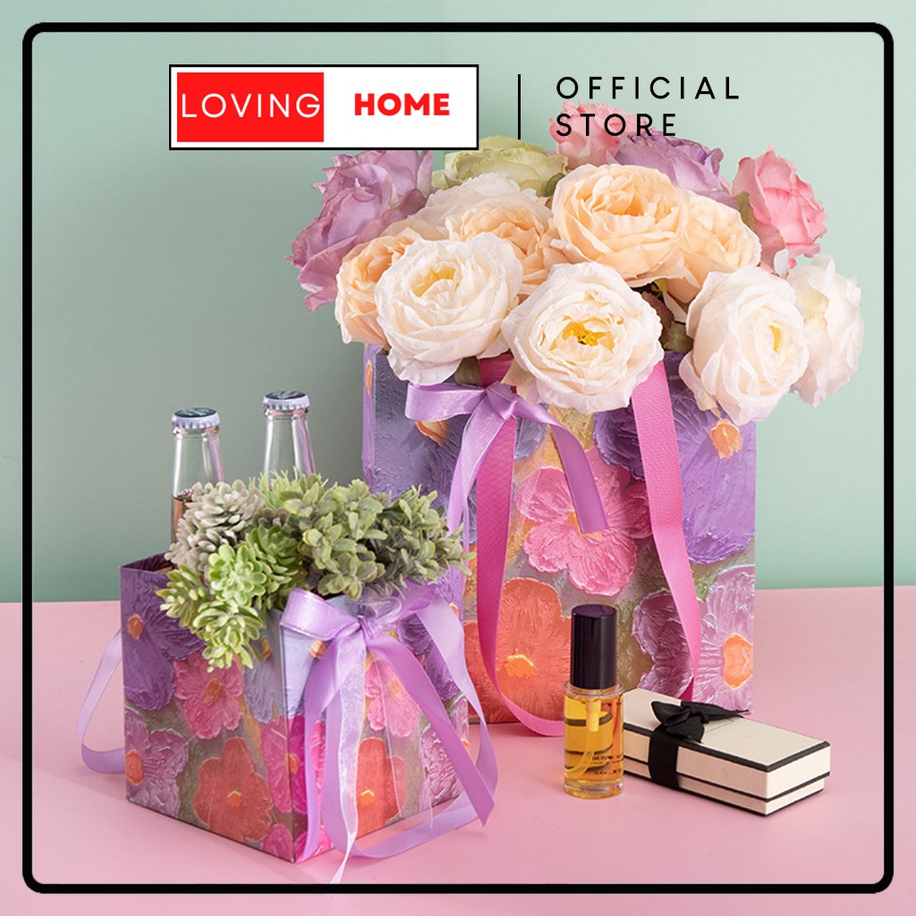 

LOVING HOME - Paper Bag Kantong Hadiah Tas Kado Floral Timbul Artistik Totebag Korea Gift bag Premium