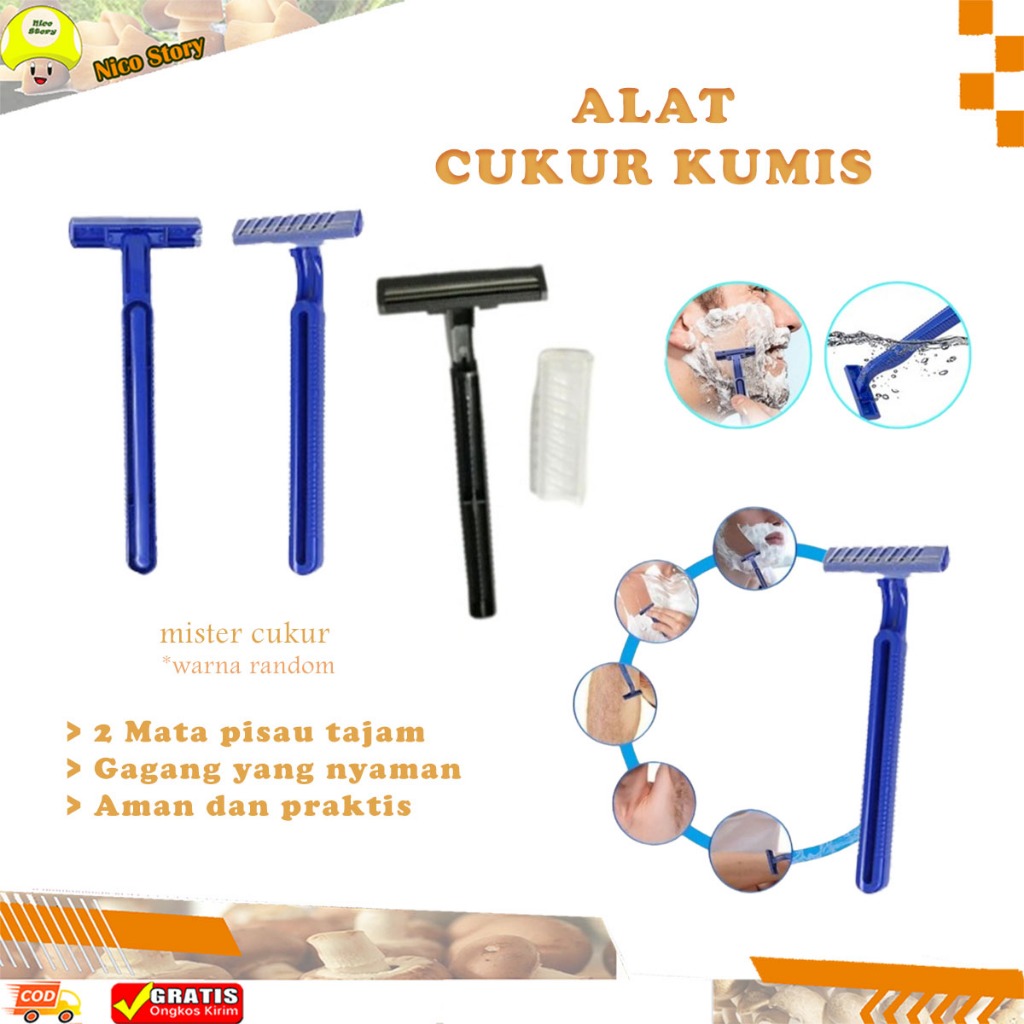(NCS) Alat Cukur Kumis dan Jenggot Biru 2 Mata Pisau / Silet Cukuran / Alat Kerik Potong Bulu Kemalu