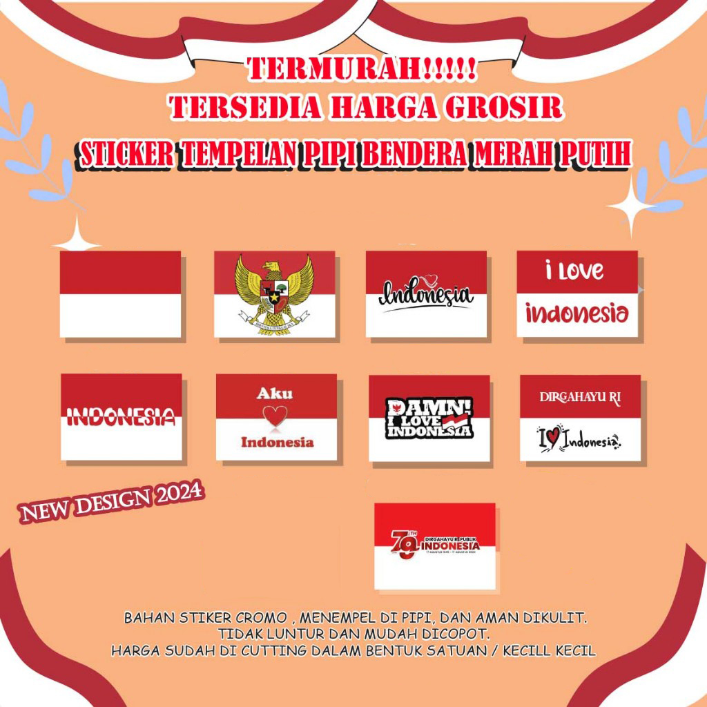

Isi 10 Sticker / Stiker Pipi Bendera Merah Putih HUT RI