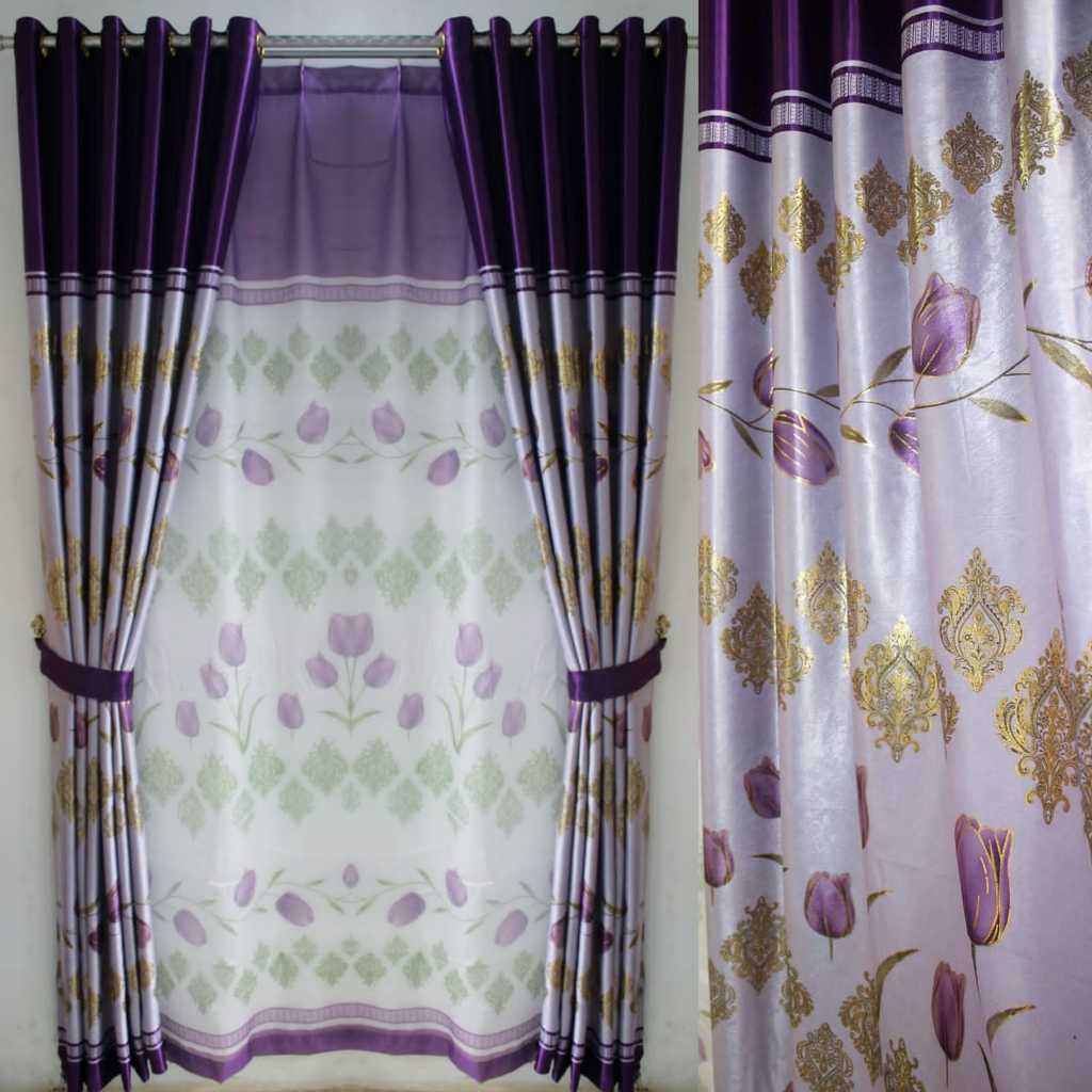 Gorden Jendela Tirai Pintu Gorden Minimalis Bahan Blackout Motif Bunga Tulip Tinggi 230 Cm