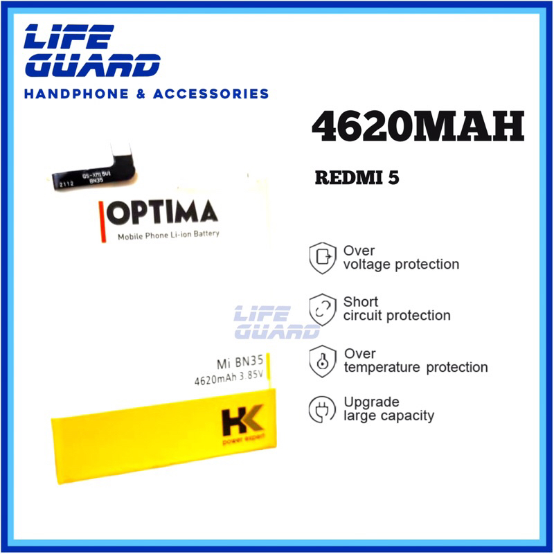 BATERAI HK OPTIMA XIAOMI REDMI 5 BN35 4620MAH 3.85V BATRE DOUBLE IC