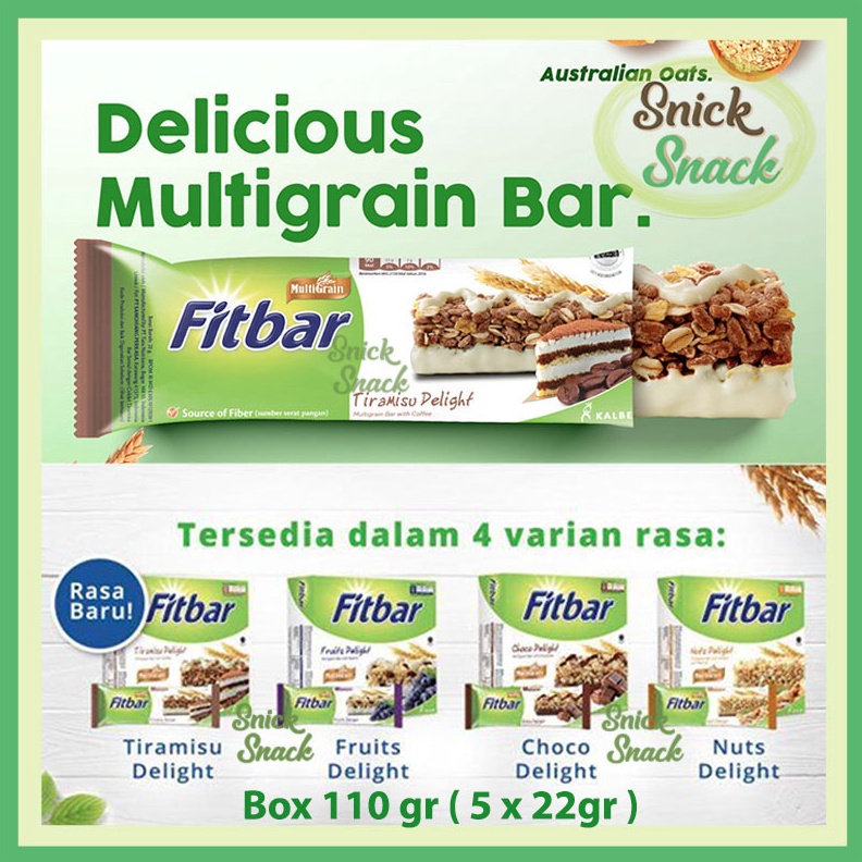 

Termurah Fitbar Multigrain Granola Bar Box 1 gr Sereal Choco Nuts Fruits Tiramisu Delight Snack Diet Sehat