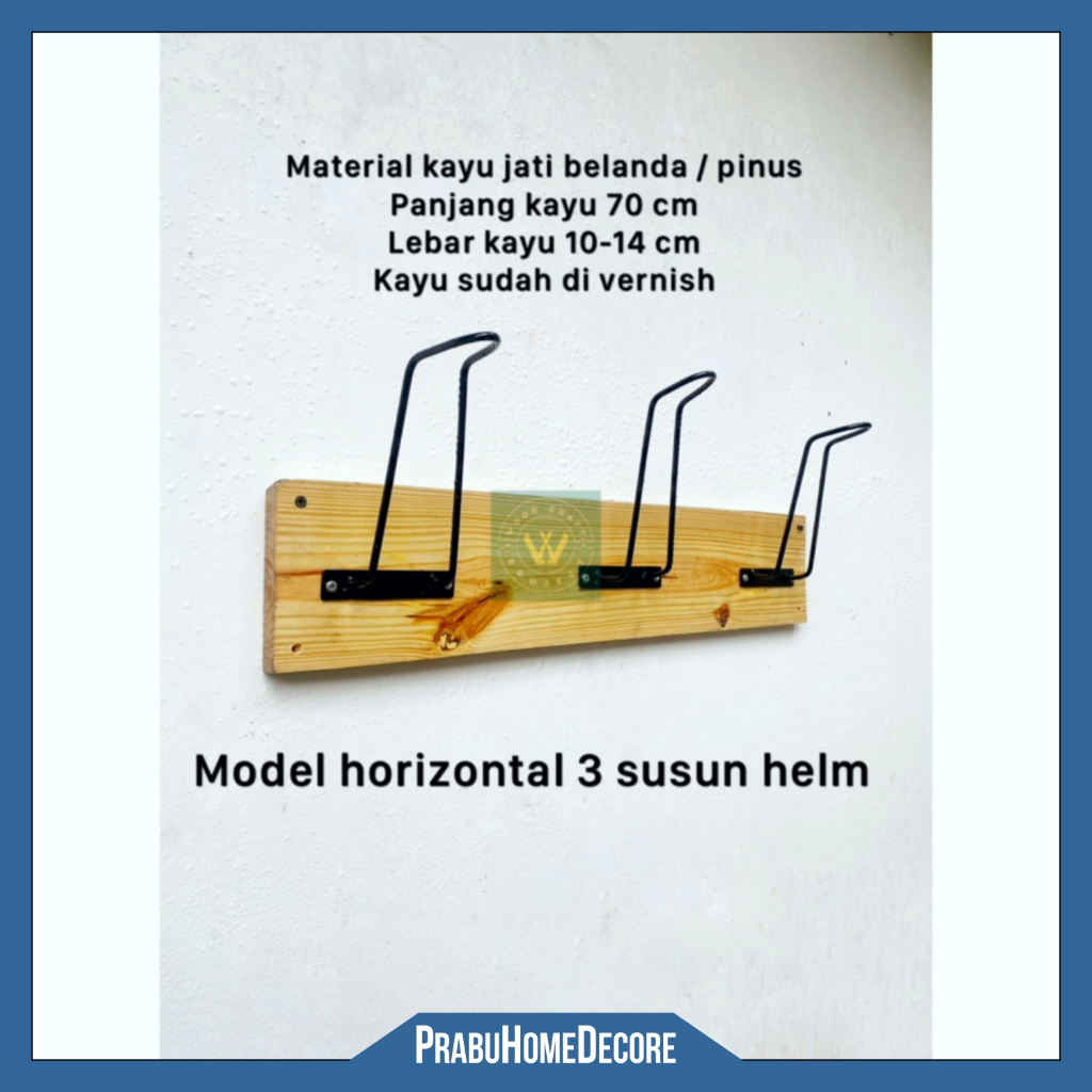 Rak Kayu Helm Gantungan Serbaguna 1 - 3 Susun Horizontal Tempel Dinding | Gantungan Kayu Helm Motor 