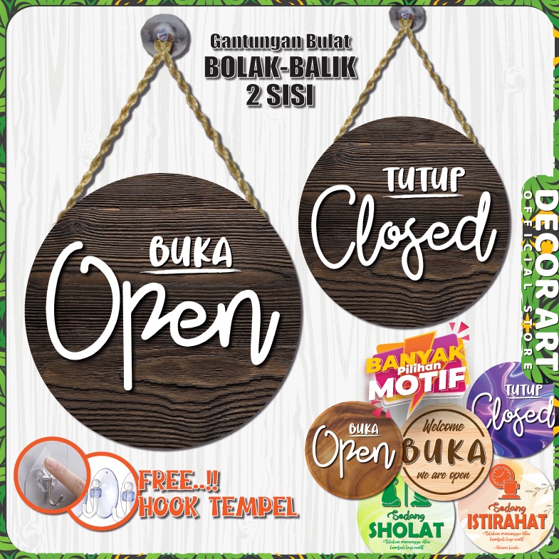 

PALING LARIS DecorArt 2 Cm Papan Gantung Buka Tutup Open Close BolakBalik Tali Siap Pasang Kd BOLAT