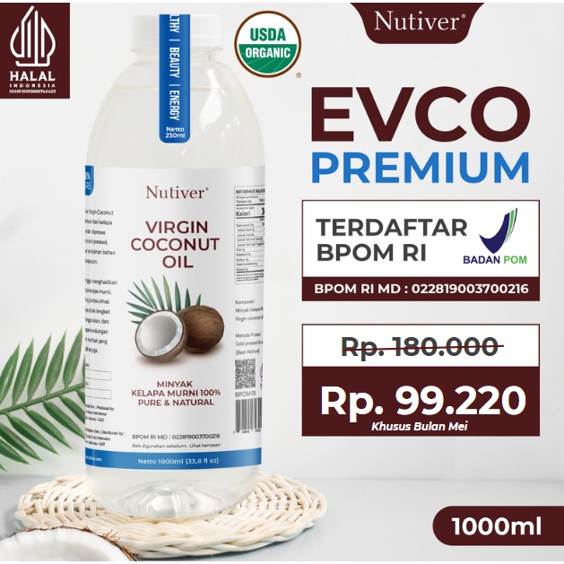 

Termurah NUTIVER PREMIUM VCO Virgin Coconut OIL 1 Liter EVCO EXTRA VIRGIN COCONUT OIL MINYAK KELAPA MURNI ASLI ORIGINAL MINYAK VCO 1ml 1L