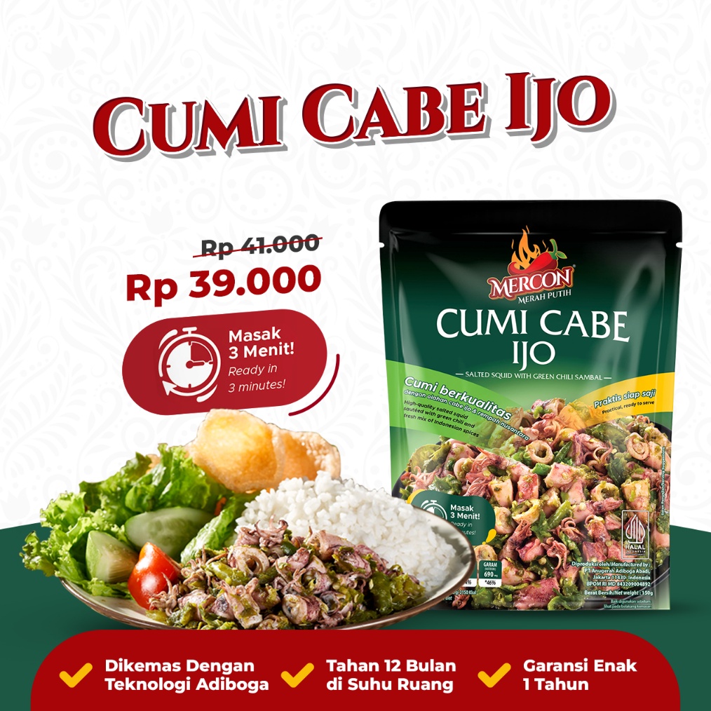 

Terlaris Mercon Merah Putih Satuan Cumi Cabe Ijo