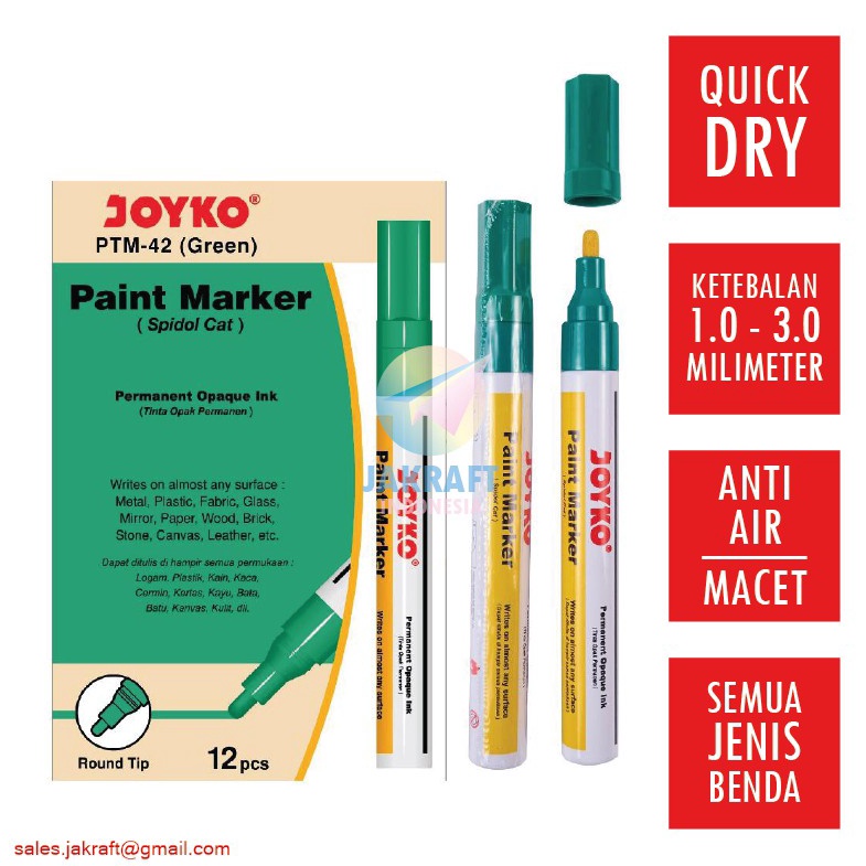 

PRODUK TREND 1 Pcs Spidol Cat Permanent Paint Marker JOYKO PTM42 Hijau Green Serbaguna Permanen Tidak Bisa Dihapus