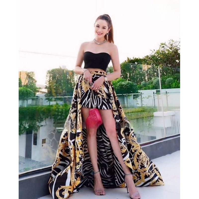 Tube top Midi dress motif leopard zig zag vintage simple korean paris parisian europe eropa vintage 