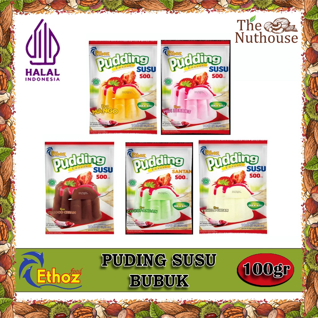 

ETHOZ PUDDING Enaaak Puding Bubuk dengan Gula Asli - Rasa Vanilla Cream / Mango / Choco Cream / CocoPandan / Mix Berries [Halal]